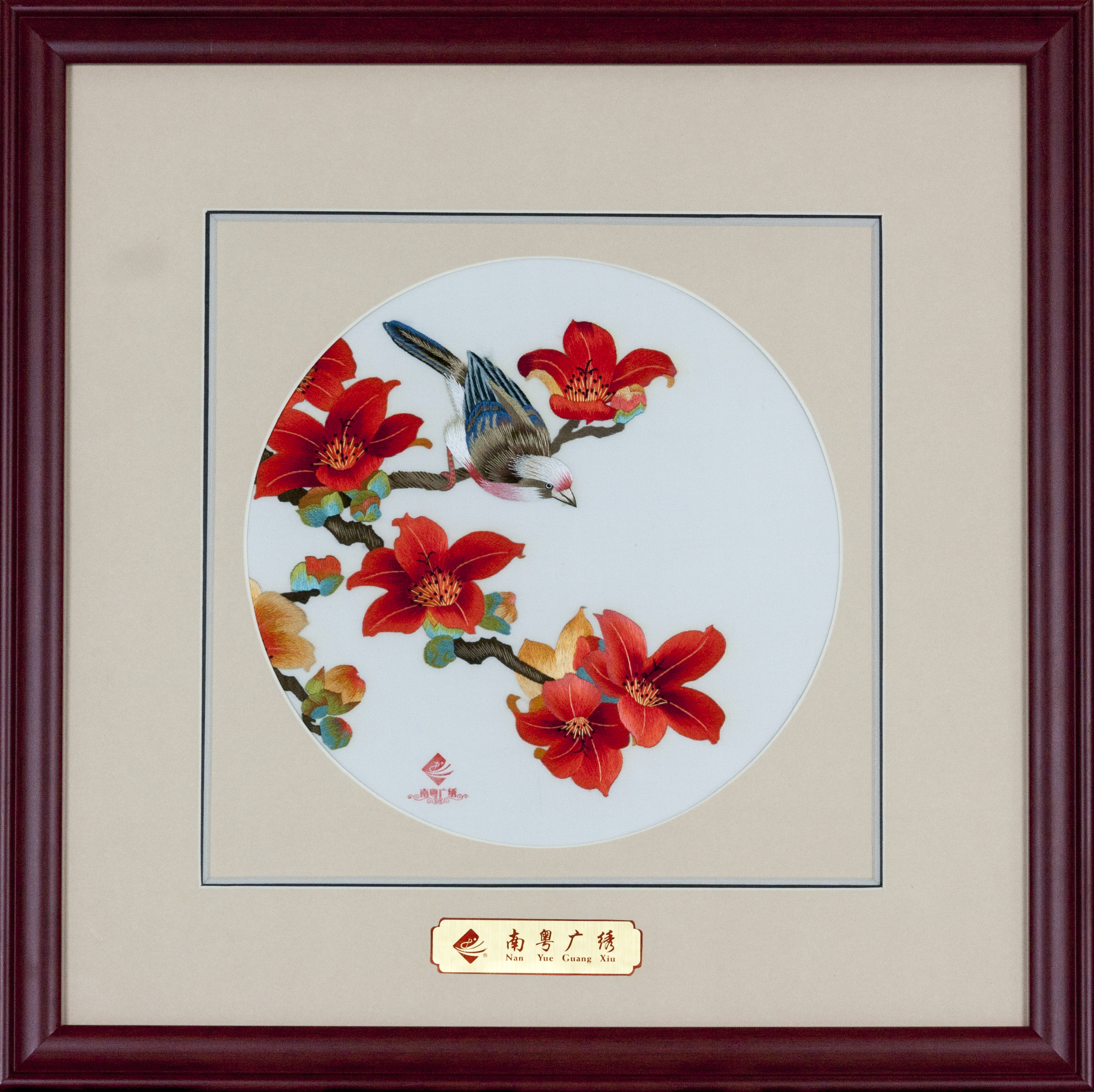 廣繡裝飾畫-圓形紅棉43*43